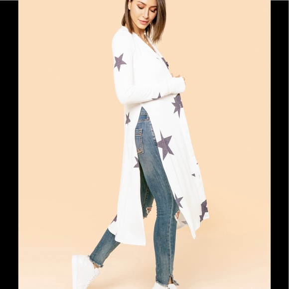 NWT Star Print Side Slit Cardigan USA - Picture 3 of 7
